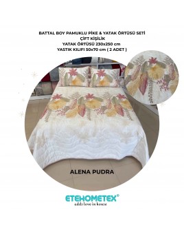 ETEHOMETEX Battal Boy Pamuklu Kapitoneli Yatak Örtüsü Seti ALENA PUDRA 8696474232097